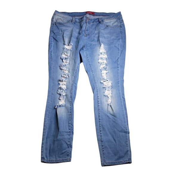 Ymi Wanna Betta Butt? Womens Skinny Jeans 20W Distressed Light Wash Mid Rise - Picture 4 of 8